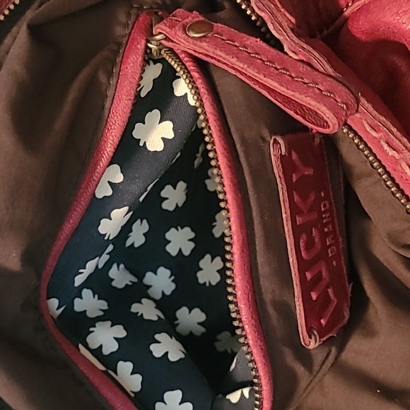 Lucky Brand XL Red Italian Leather Hobo Bohemian Shoulder Bag Purse Hippie - Picture 11 of 16